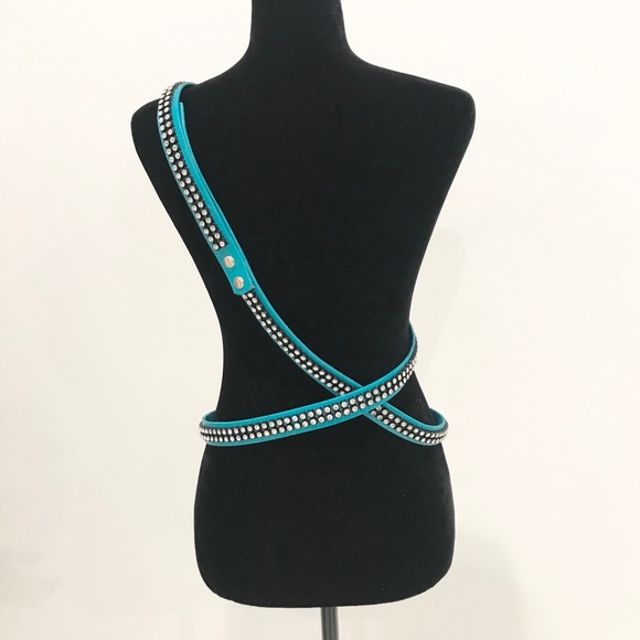 Leather Belt, Double Wrap Cross Body, Teal